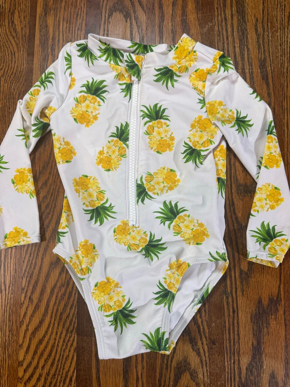 Old Navy Pineapple Print Long Sleeve Zip-Front Rashguard  Swimsuit 18-24 Months